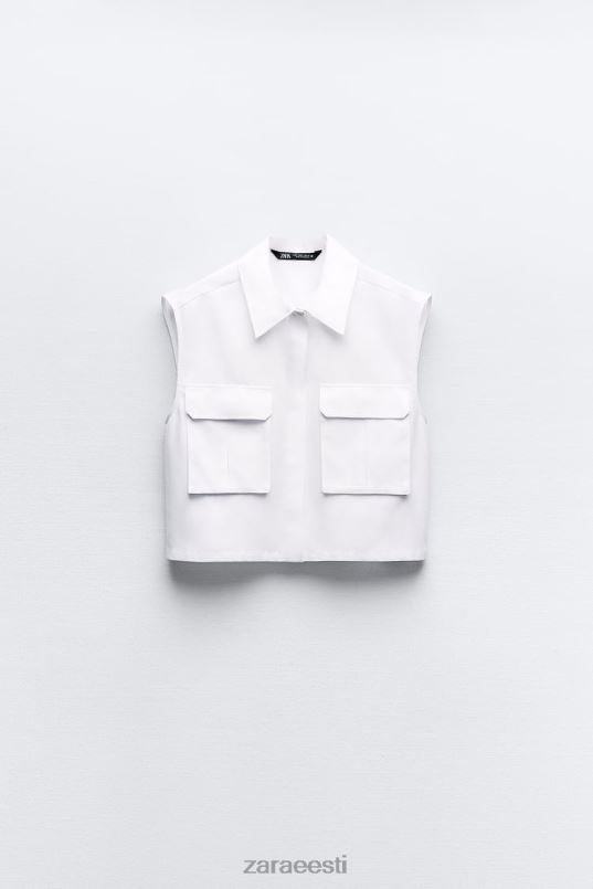 Zara plaastri taskuga kärbitud särk naised valge Riietus 42F0H345