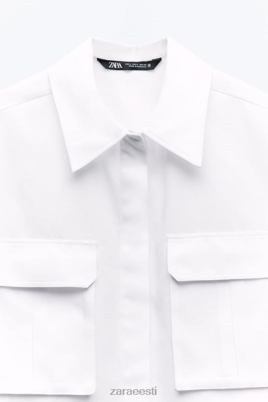 Zara plaastri taskuga kärbitud särk naised valge Riietus 42F0H345