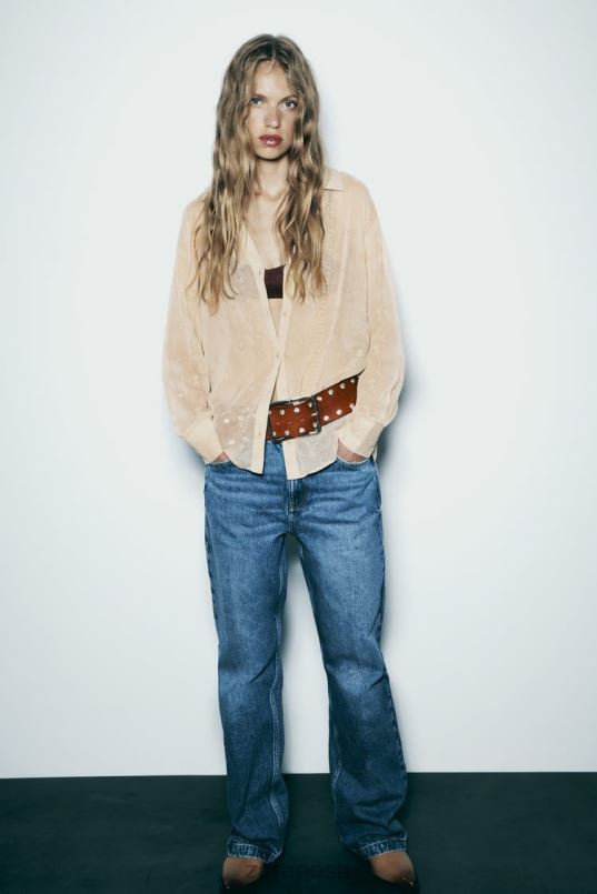 Zara poolläbipaistev tikitud särk naised beež Riietus 42F0H294