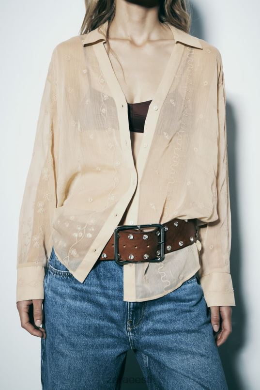 Zara poolläbipaistev tikitud särk naised beež Riietus 42F0H294