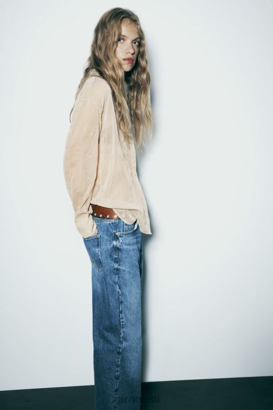 Zara poolläbipaistev tikitud särk naised beež Riietus 42F0H294