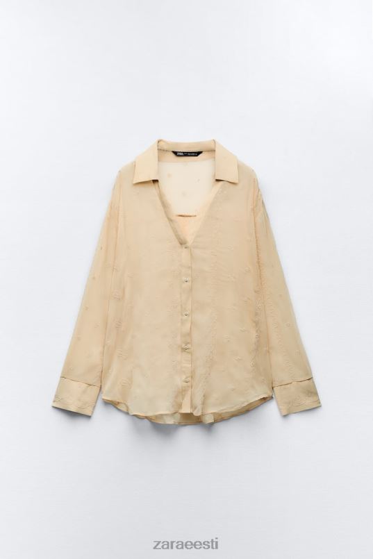 Zara poolläbipaistev tikitud särk naised beež Riietus 42F0H294