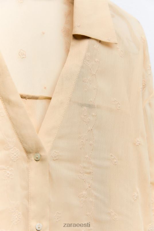 Zara poolläbipaistev tikitud särk naised beež Riietus 42F0H294