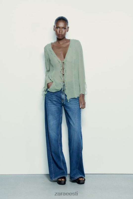 Zara poolläbipaistev volangidega pluus naised mereroheline Riietus 42F0H376