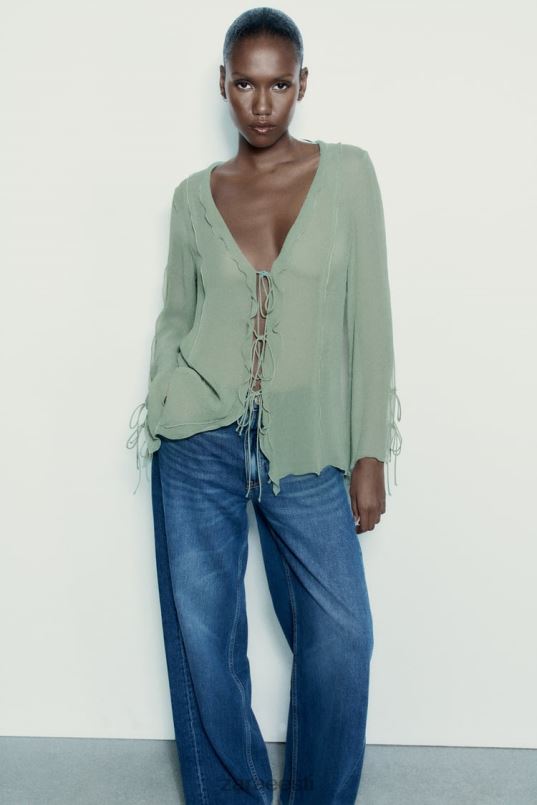 Zara poolläbipaistev volangidega pluus naised mereroheline Riietus 42F0H376