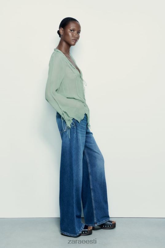 Zara poolläbipaistev volangidega pluus naised mereroheline Riietus 42F0H376