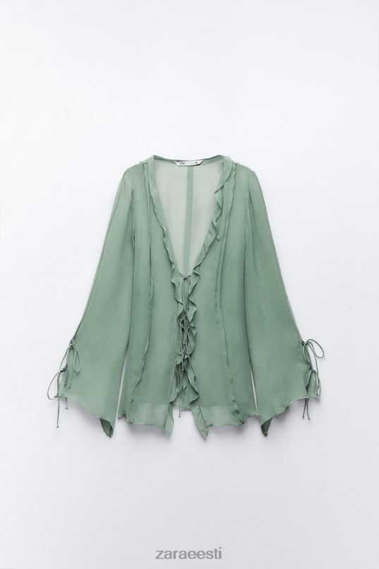 Zara poolläbipaistev volangidega pluus naised mereroheline Riietus 42F0H376