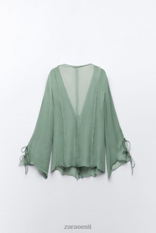 Zara poolläbipaistev volangidega pluus naised mereroheline Riietus 42F0H376