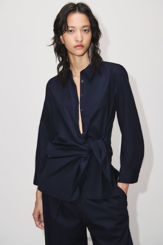 Zara popliinist ümbrissärk naised mereväe sinine Riietus 42F0H327