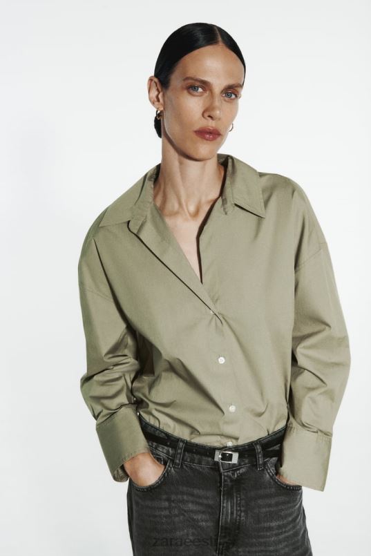 Zara popliinsärk naised hele khaki Riietus 42F0H297