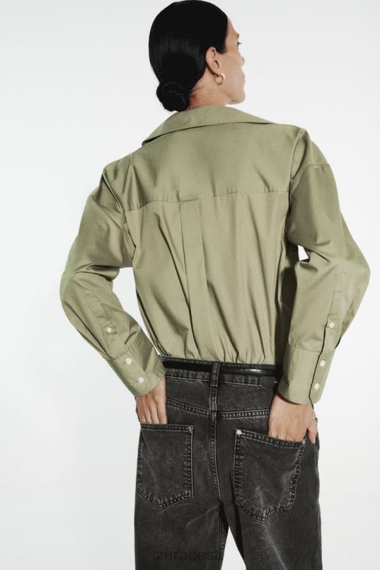 Zara popliinsärk naised hele khaki Riietus 42F0H297