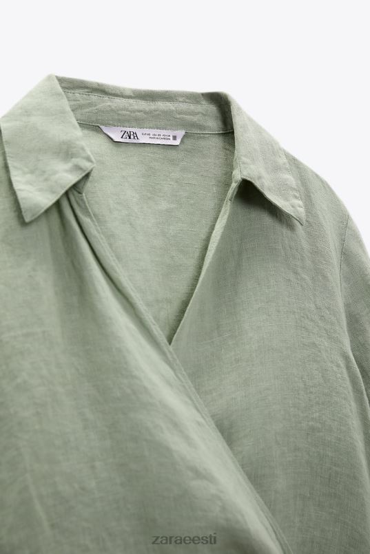 Zara seotud linane särk naised hele khaki Riietus 42F0H387
