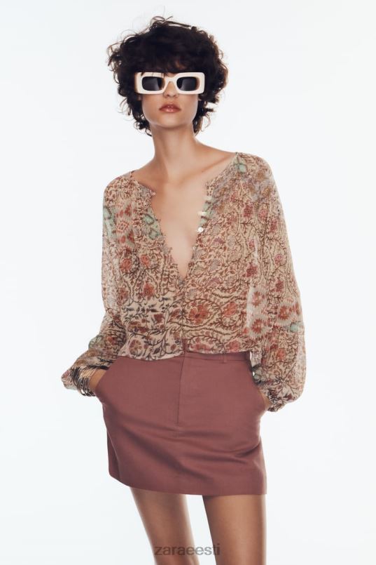 Zara smokitud trükitud pluus naised mitmevärviline Riietus 42F0H342