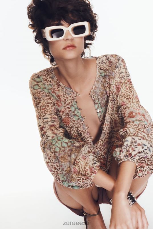 Zara smokitud trükitud pluus naised mitmevärviline Riietus 42F0H342