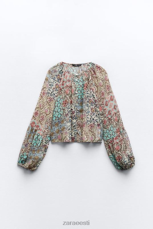 Zara smokitud trükitud pluus naised mitmevärviline Riietus 42F0H342