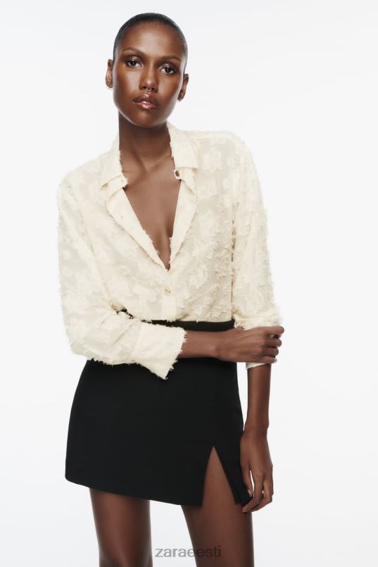 Zara struktureeritud lilleline särk naised ekru Riietus 42F0H308