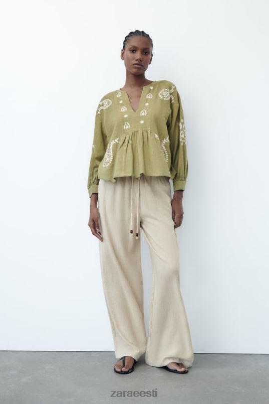 Zara tikitud ülisuur pluus naised hele khaki Riietus 42F0H445
