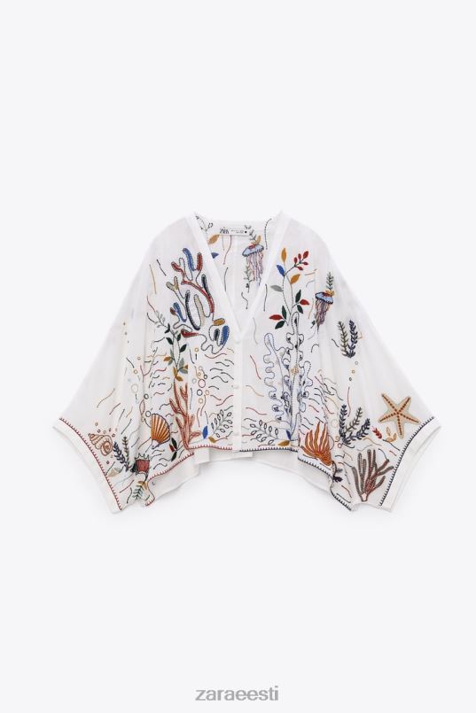 Zara tikitud puuvillane pluus naised austri valge Riietus 42F0H400