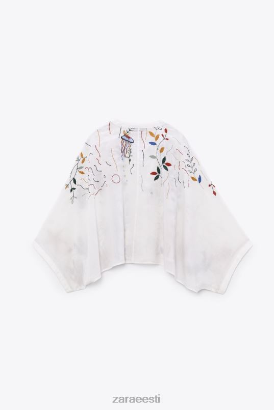 Zara tikitud puuvillane pluus naised austri valge Riietus 42F0H400