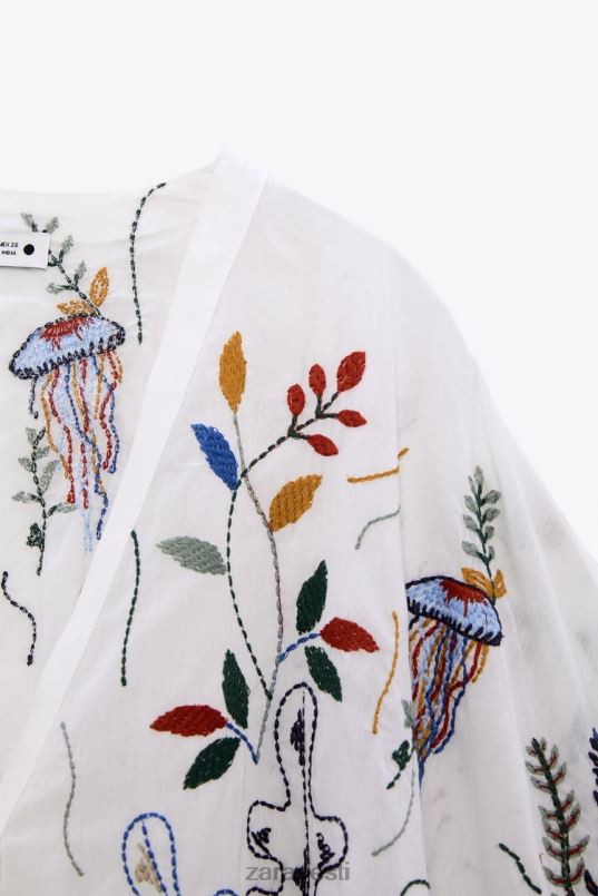 Zara tikitud puuvillane pluus naised austri valge Riietus 42F0H400