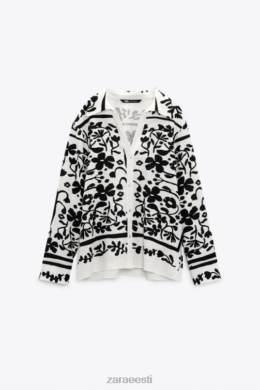 Zara trükitud linasegu särk naised ekru/must Riietus 42F0H378