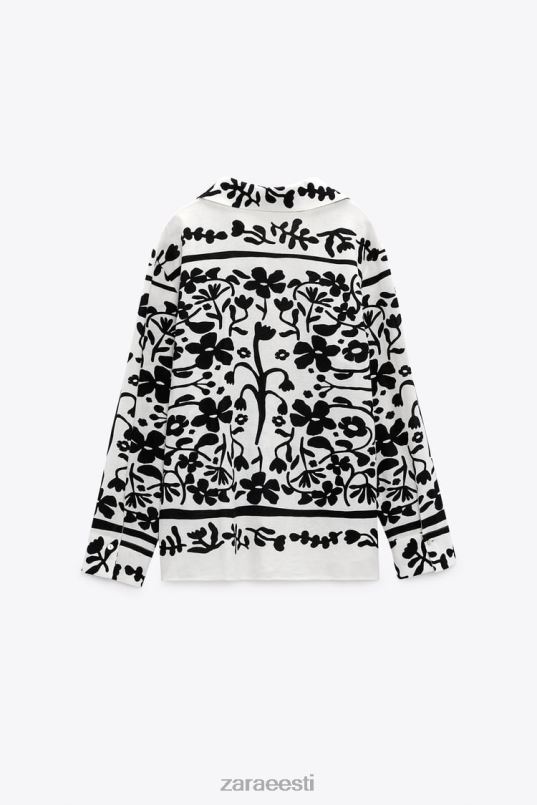Zara trükitud linasegu särk naised ekru/must Riietus 42F0H378