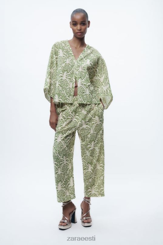 Zara trükitud puuvillane pluus naised roheline Riietus 42F0H447