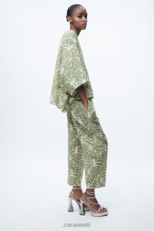 Zara trükitud puuvillane pluus naised roheline Riietus 42F0H447