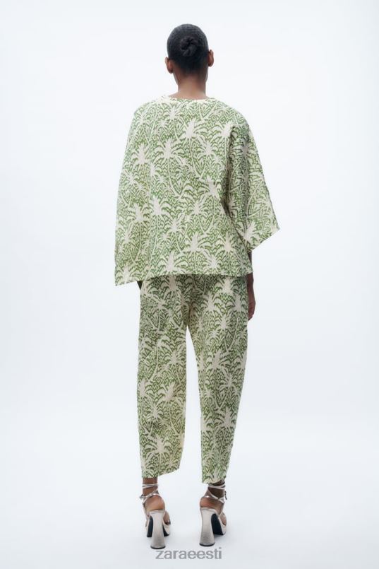 Zara trükitud puuvillane pluus naised roheline Riietus 42F0H447