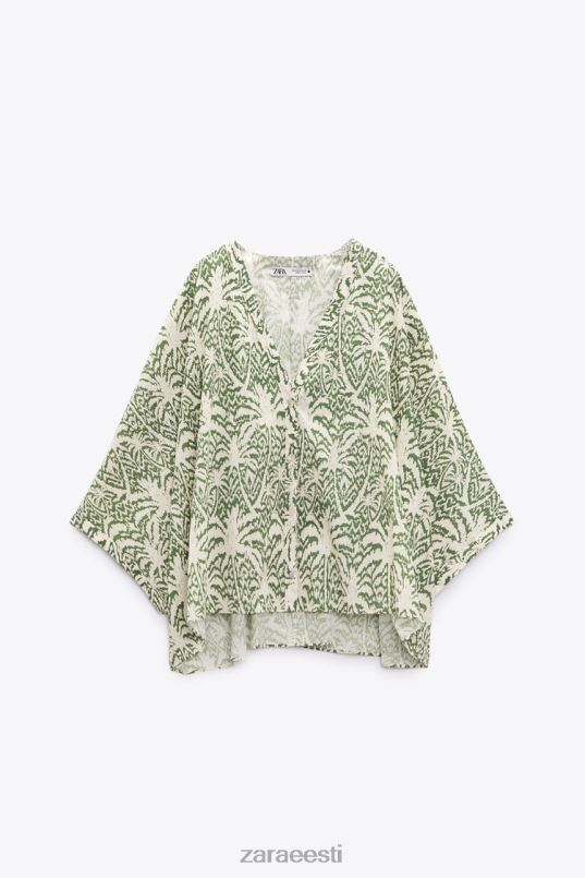 Zara trükitud puuvillane pluus naised roheline Riietus 42F0H447