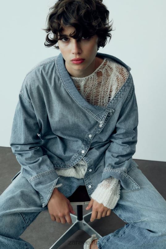 Zara trf asümmeetriline teksasärk naised helesinine Riietus 42F0H287