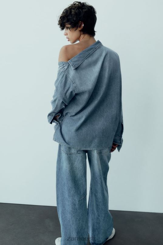 Zara trf asümmeetriline teksasärk naised helesinine Riietus 42F0H287