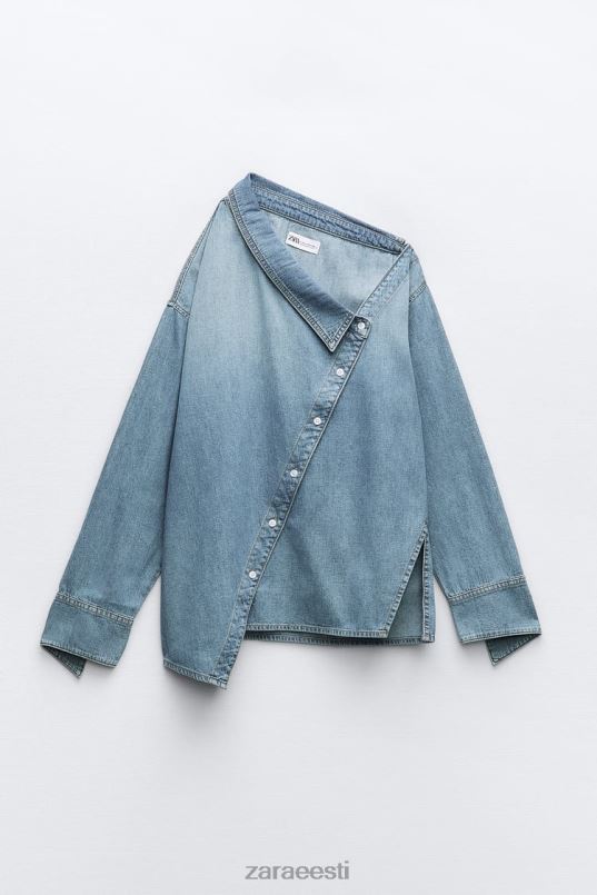 Zara trf asümmeetriline teksasärk naised helesinine Riietus 42F0H287