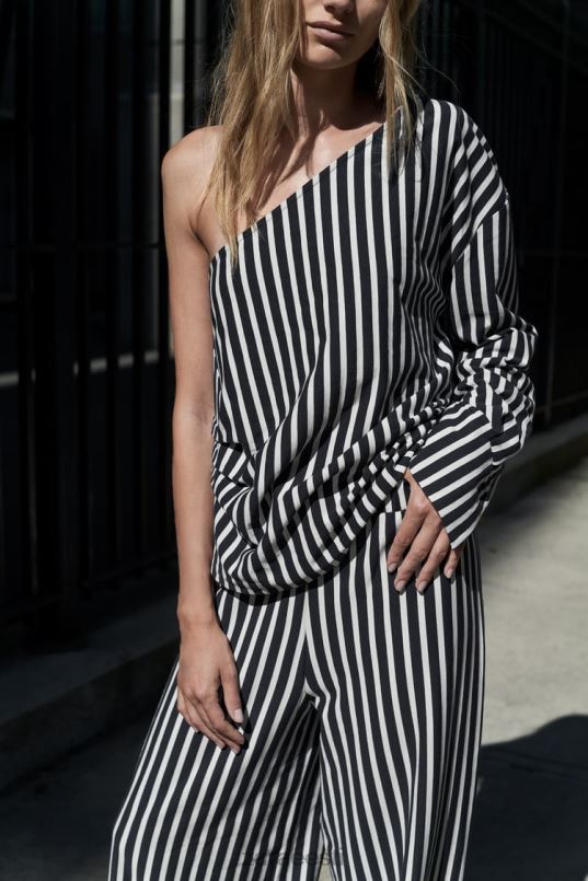 Zara triibuline asümmeetriline särk naised valge/merepunane Riietus 42F0H389