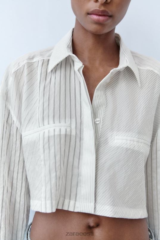 Zara triibuline kärbitud särk naised must valge Riietus 42F0H440