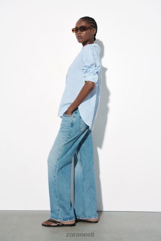 Zara triibuline linase segu särk naised sinine/valge Riietus 42F0H341