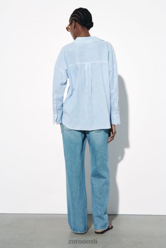 Zara triibuline linase segu särk naised sinine/valge Riietus 42F0H341