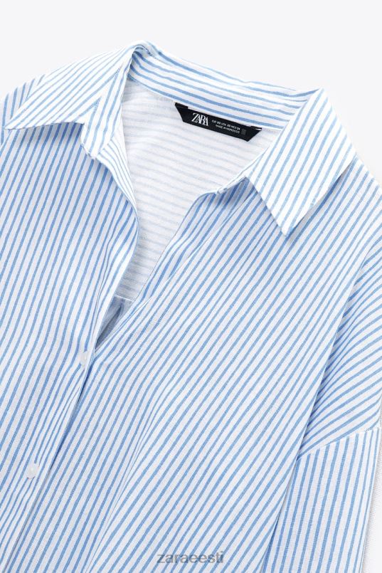 Zara triibuline linase segu särk naised sinine/valge Riietus 42F0H341