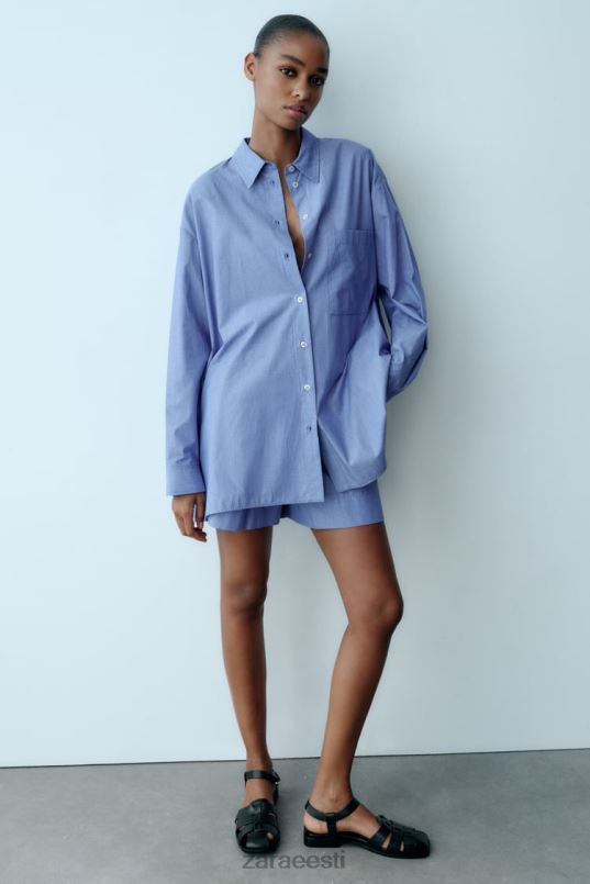 Zara triibuline meeste stiilis poplinsärk naised sinine Riietus 42F0H351