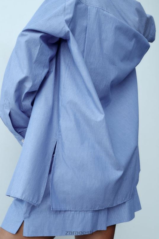 Zara triibuline meeste stiilis poplinsärk naised sinine Riietus 42F0H351