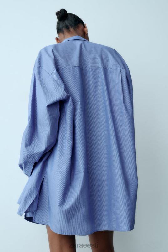 Zara triibuline meeste stiilis poplinsärk naised sinine Riietus 42F0H351