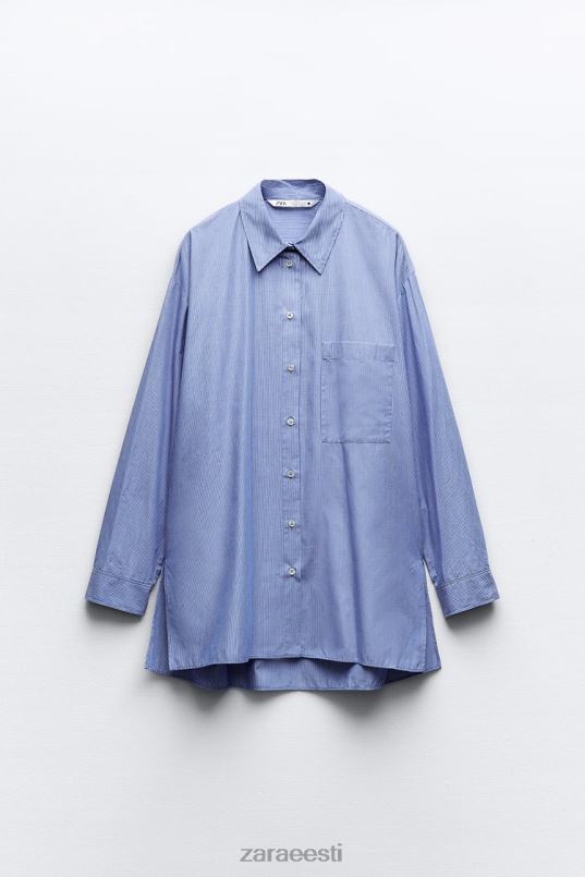 Zara triibuline meeste stiilis poplinsärk naised sinine Riietus 42F0H351