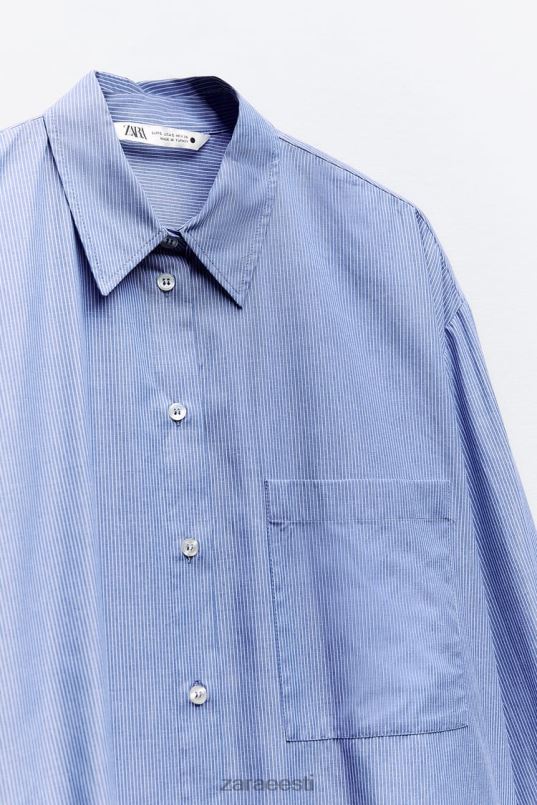 Zara triibuline meeste stiilis poplinsärk naised sinine Riietus 42F0H351
