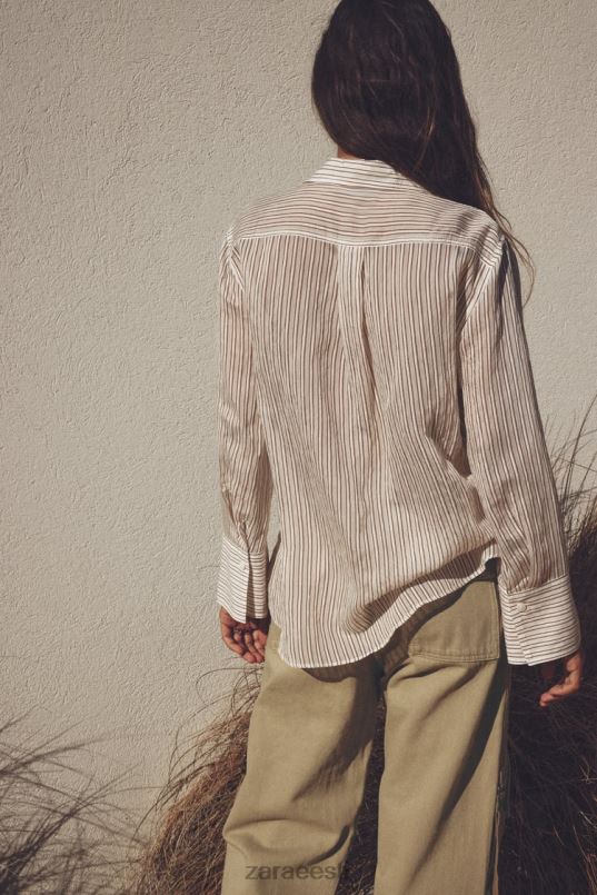 Zara triibuline särk naised ekru/pruun Riietus 42F0H423