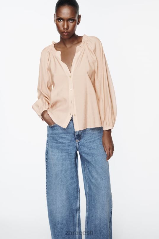 Zara volangidega kaelusega pluus naised beež/roosa Riietus 42F0H373