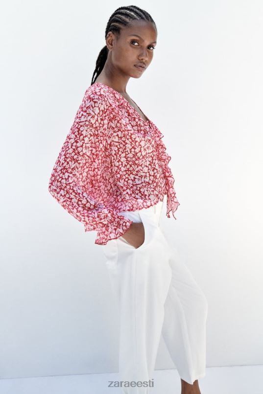 Zara volangidega mustriga pluus naised valge/punane Riietus 42F0H399