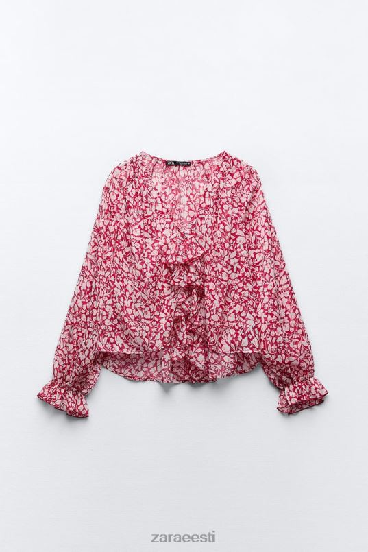 Zara volangidega mustriga pluus naised valge/punane Riietus 42F0H399