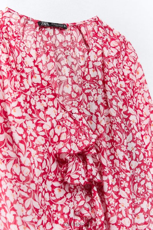 Zara volangidega mustriga pluus naised valge/punane Riietus 42F0H399