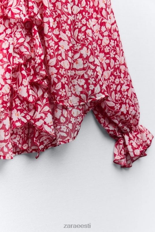 Zara volangidega mustriga pluus naised valge/punane Riietus 42F0H399