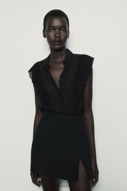 Zara volangidega poolläbipaistev top naised must Riietus 42F0H413